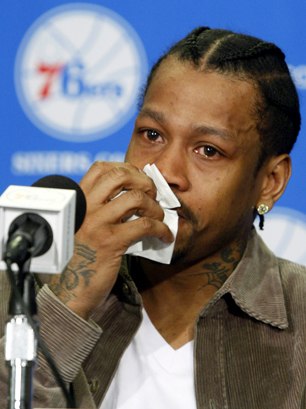 3, 2009 - Allen Iverson sheds tears at a 76ers media conference