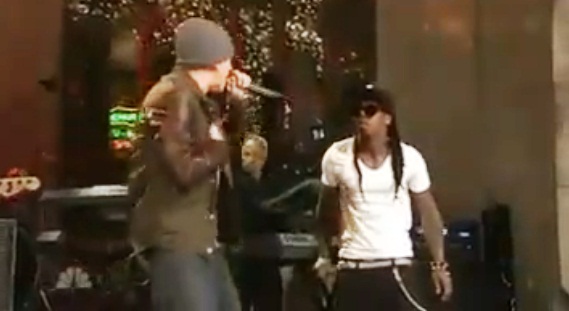 *Flanked by a full band, Eminem and Lil Wayne joined forces for a 