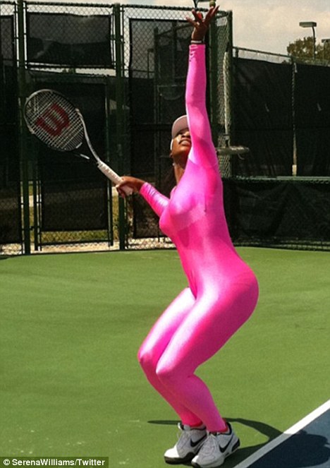 serena williams hot pink bodysuit. *Serena Williams returned to